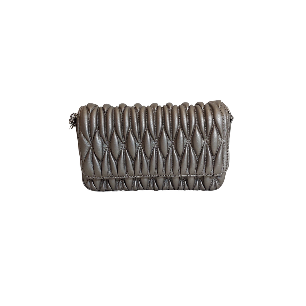 Kate Gray Silver Metallic Quilted Leatherette Crossbody Bag | Brand New |