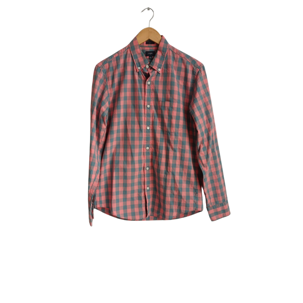 J.Crew Men's Pink Check Print Collared Shirt | Pre Loved |