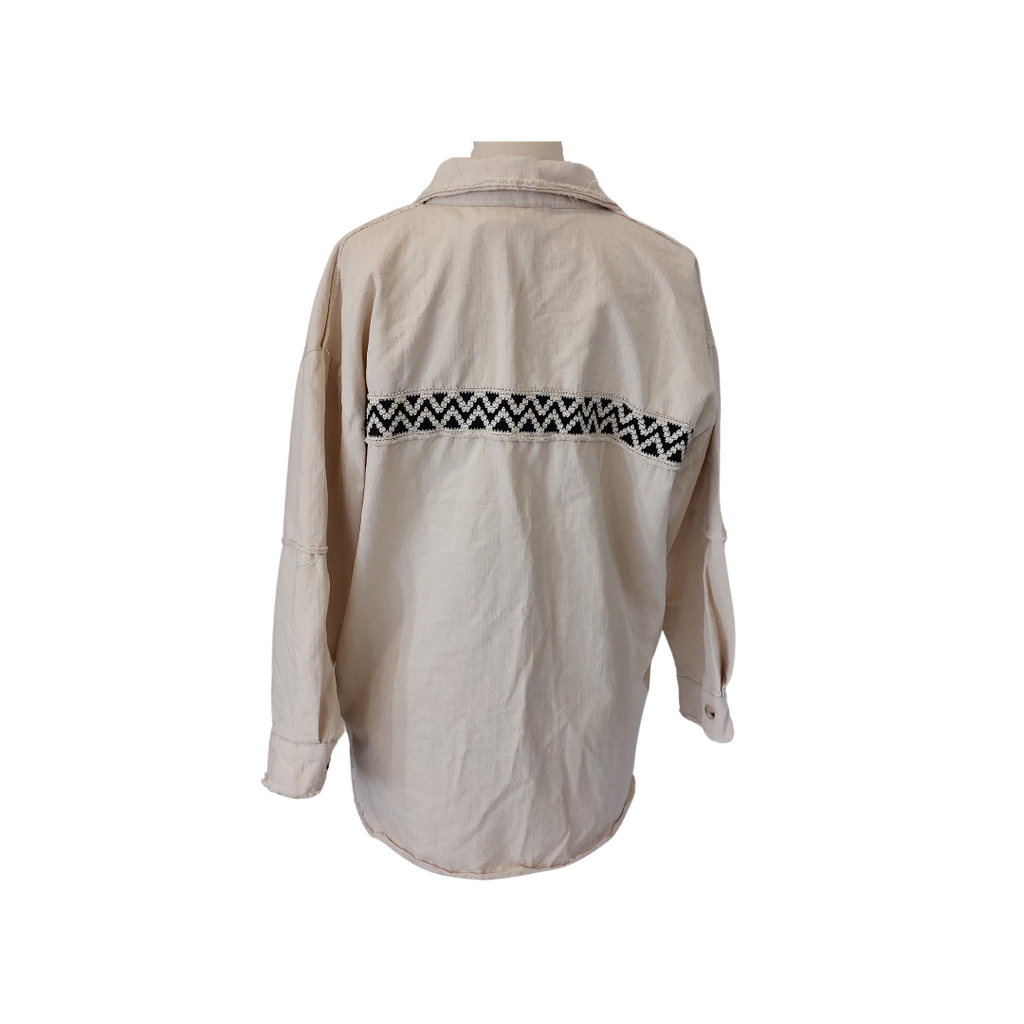 Perry Cream Embroidered Fringe Shacket | Brand New |