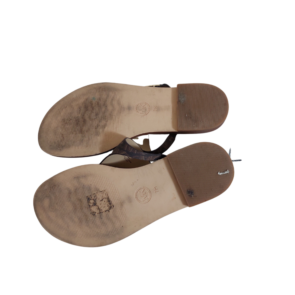 Michael Kors Brown Leather 'Daniella Empire' Logo Sandals | Gently Used |