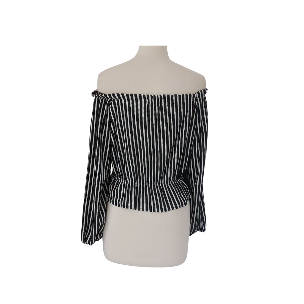 H&M Black & White Striped Off-shoulder Crop Top | Pre Loved |