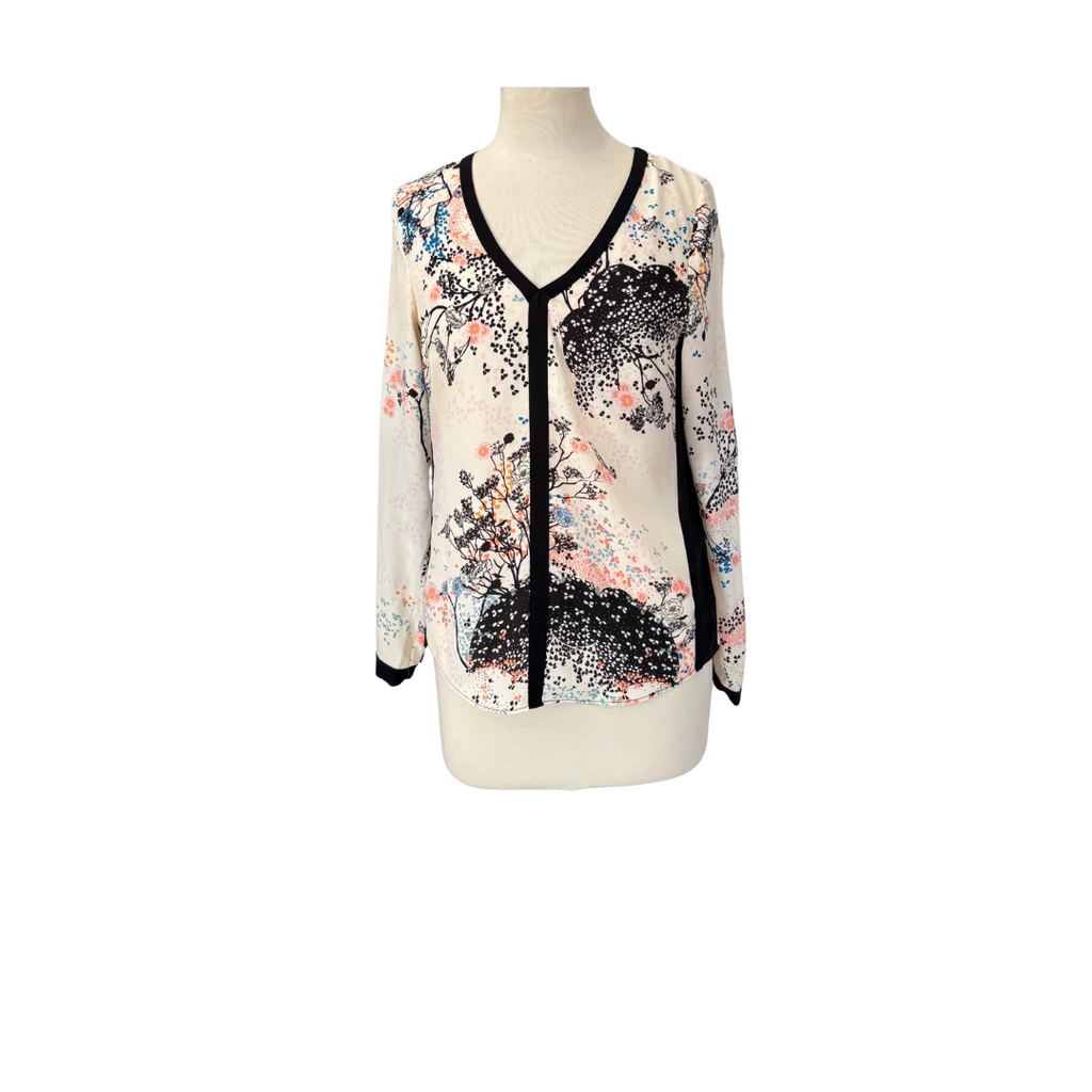 WAREHOUSE Beige & Black Printed Top | Pre Loved |