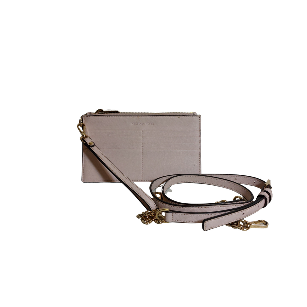 Michael Kors Powder Pink Leather Wallet On Chain Crossbody Bag | Pre Loved |