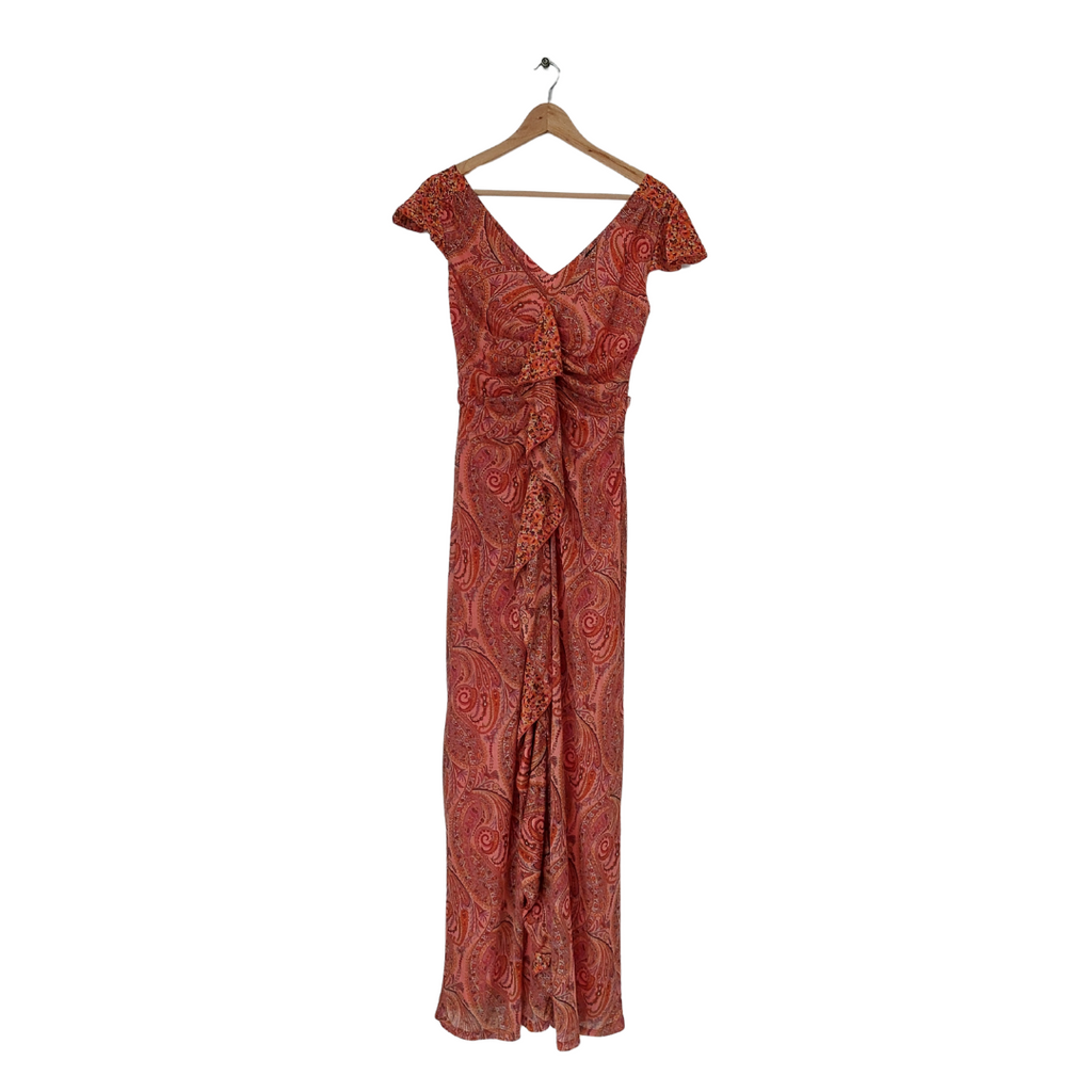 Mango Orange Printed Front Ruched Long Dress | Brand New |