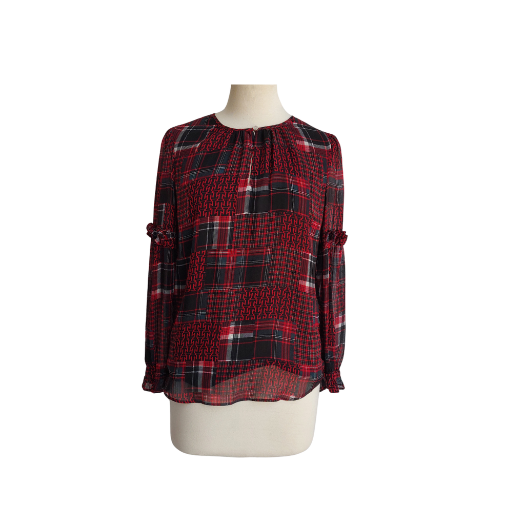 Tommy Hilfiger Red Printed Frill Sleeves Top | Gently Used |