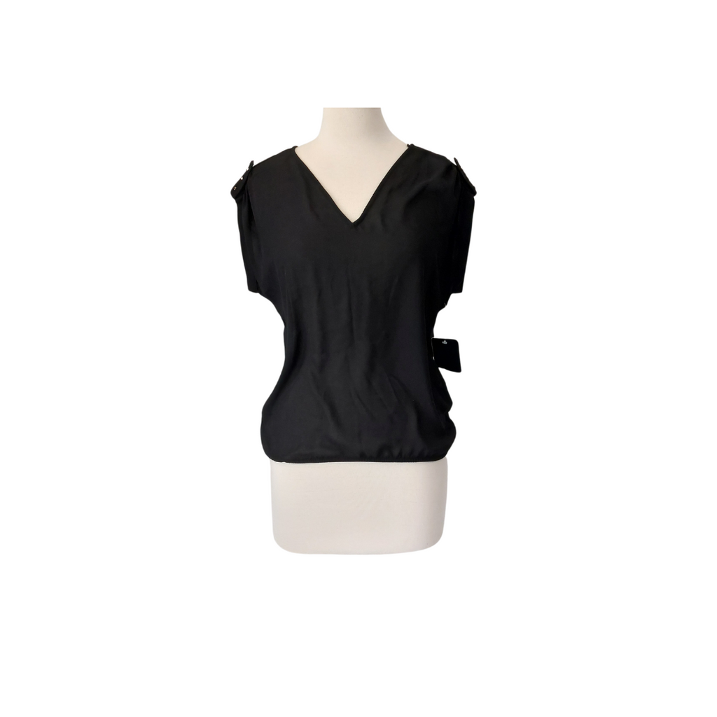 ZARA Black Sheer Studded Shoulders Cap-sleeves Top | Brand New |