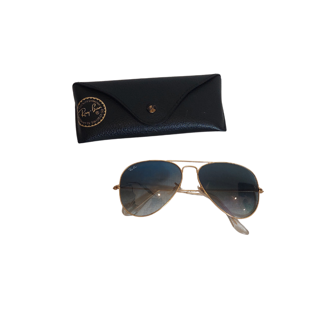 Ray-Ban Classic Gold Aviator Blue Lens Sunglasses | Pre Loved |