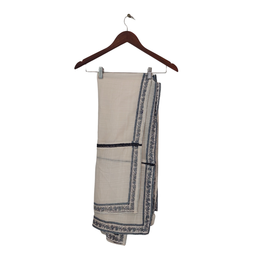 Zaib Cream & Blue Embroidered Outfit (4 Pieces) | Gently Used |