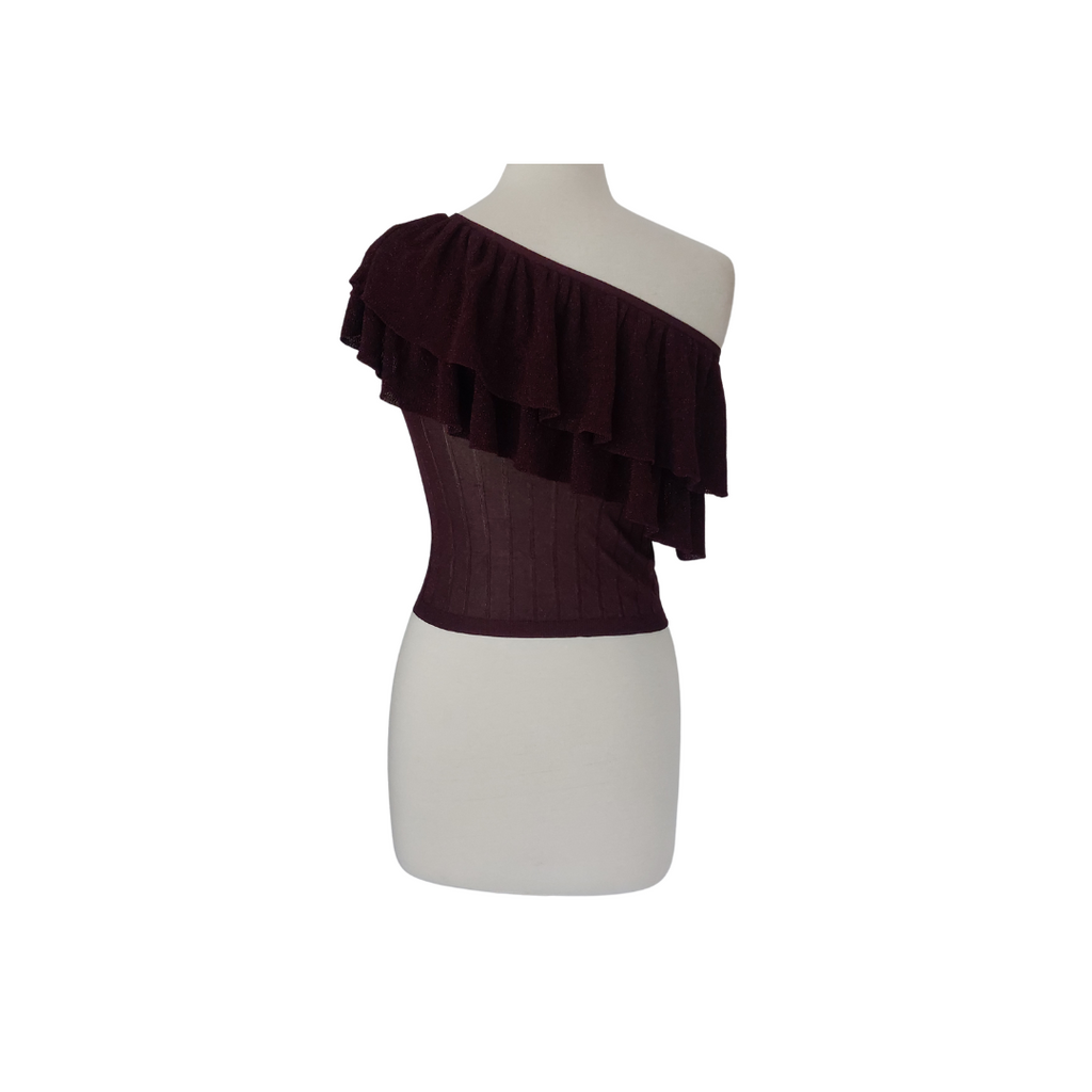 Mango Burgundy One-Shoulder Frill Detail Top | Gently Used |