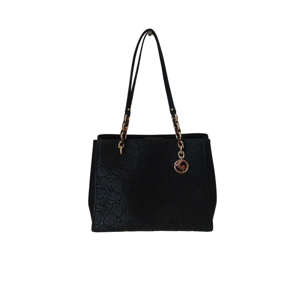 Michael Kors Black Floral Large Leather Tote Bag | Pre Loved |