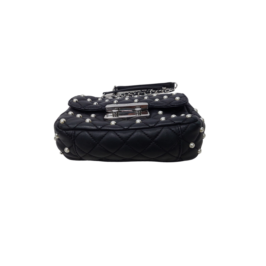 Michael Kors Black Quilted Leather Faux-Pearl Embellished 'Sloan' Shoulder Bag | Gently Used |