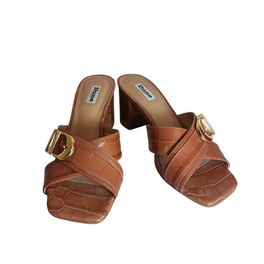 Dune Tan Leatherette Jenning Croc Textured Sandals | Pre Loved |