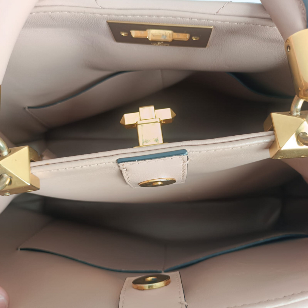 Valentino Rose Cannelle Leather Medium Roman Stud Top Handle Bag | Pre Loved |