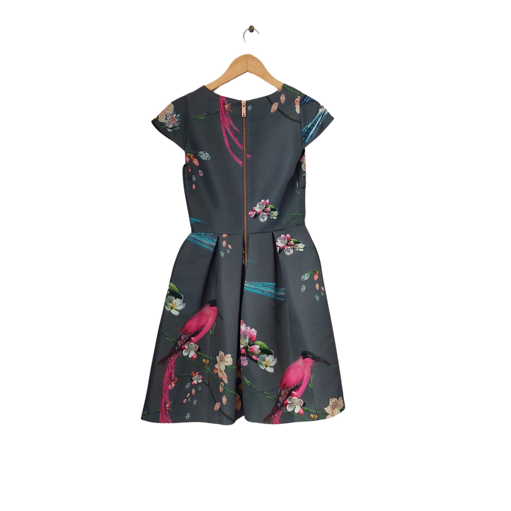Ted Baker Grey Printed Satin Cap-sleeves Dress | Brand New |