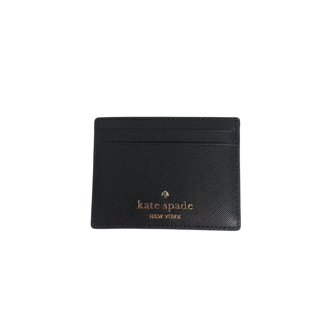 Kate Spade Black Small Slim Pebble Leather Card Holder | Brand New |