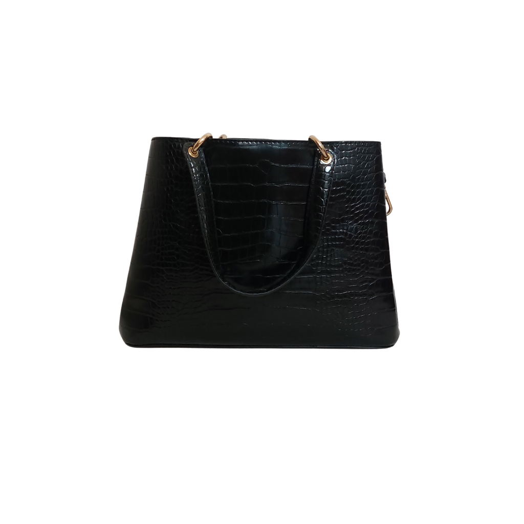 Anne Klein Black Croc Textured Leatherette Satchel | Brand New |