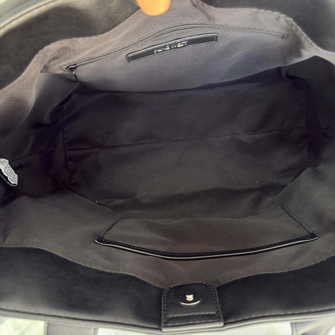 Nine West Grey And Black Lior Monogram Tote Bag | Gently Used |