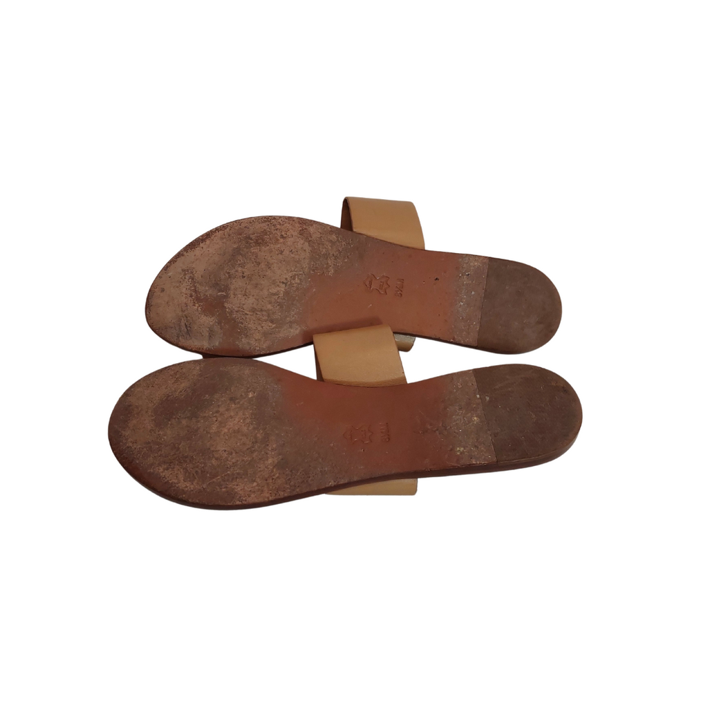 Tory Burch Beige Leather 'Lowell 2' Flat Slide Sandals | Pre Loved |