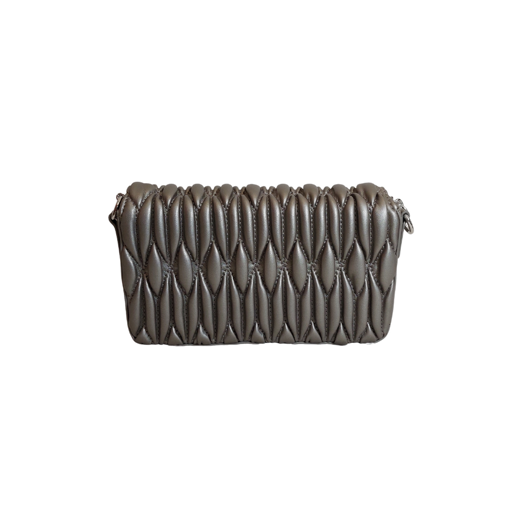 Kate Gray Silver Metallic Quilted Leatherette Crossbody Bag | Brand New |