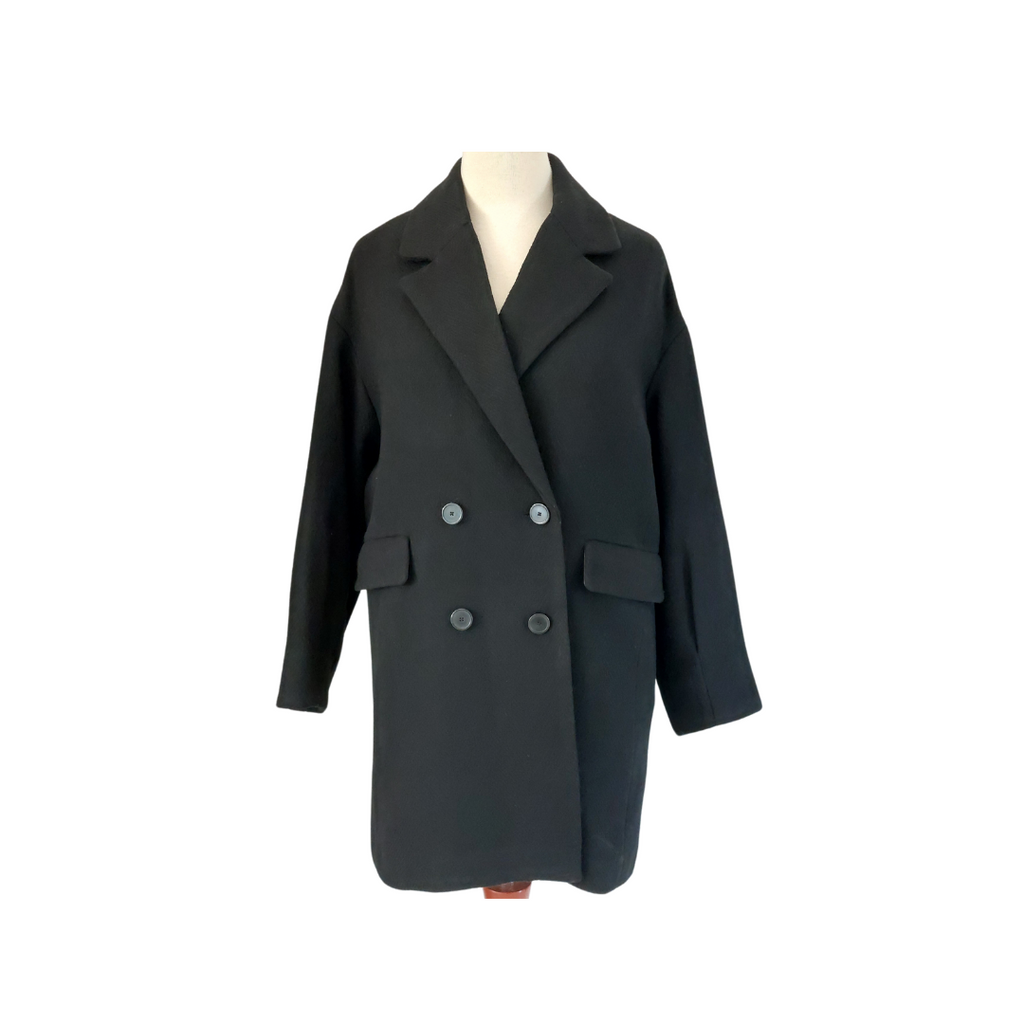 Mango Black Wool Blend Oversized Winter Coat | Gently Used |