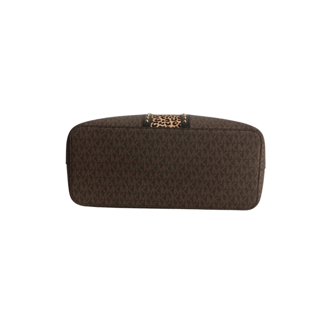 Michael Kors Brown Eliza Leather Large Studded Mixed-Media Tote Bag | Gently Used |