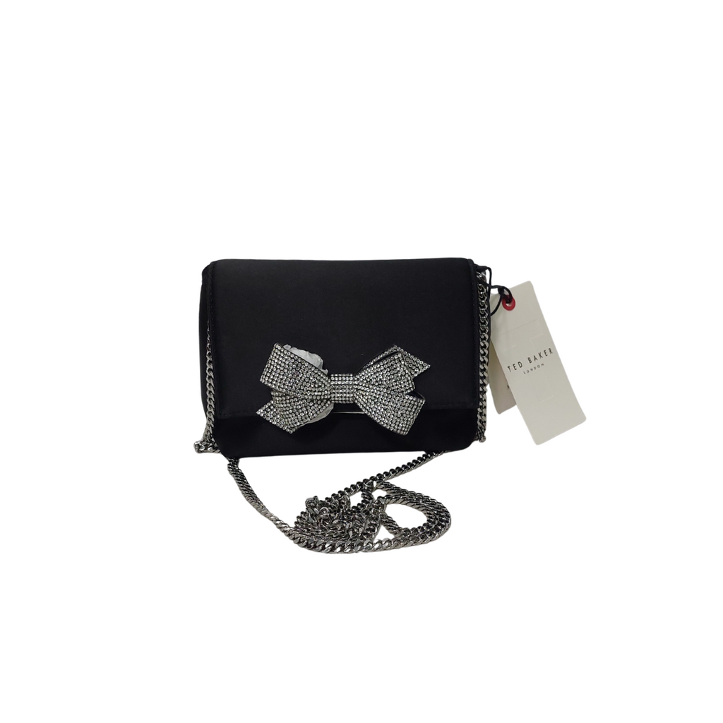 Ted Baker Black Satin Crystal Bow Shoulder Bag | Brand New |