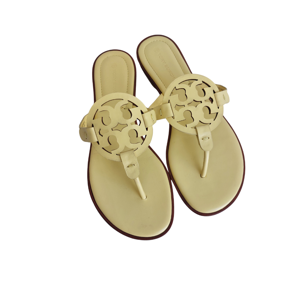 Tory Burch Banana Yellow Leather Miller Welt Sandals | Pre Loved |