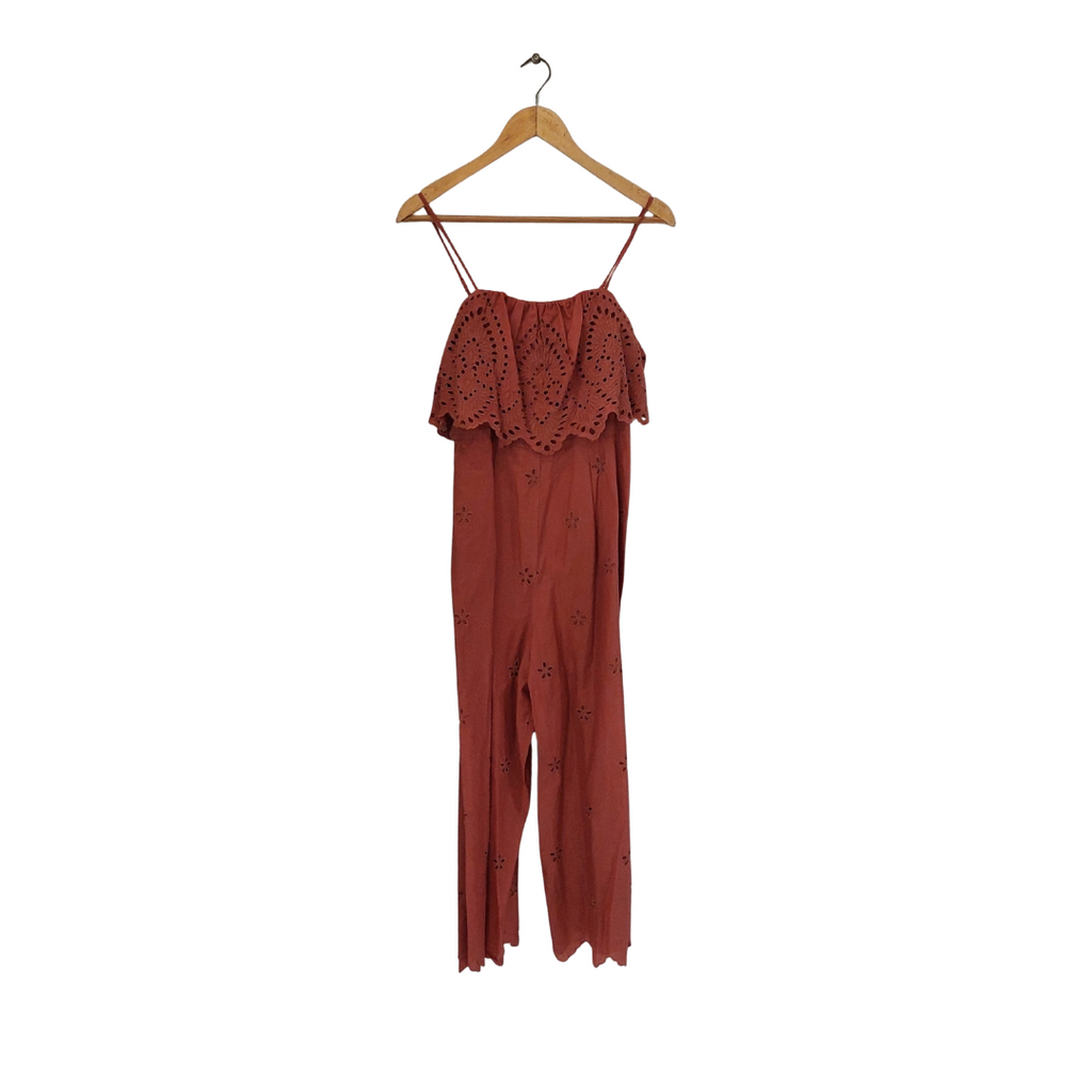 American Eagle Outfitters Dark Peach Cutwork Sleeveless Jumpsuit | Pre Loved |