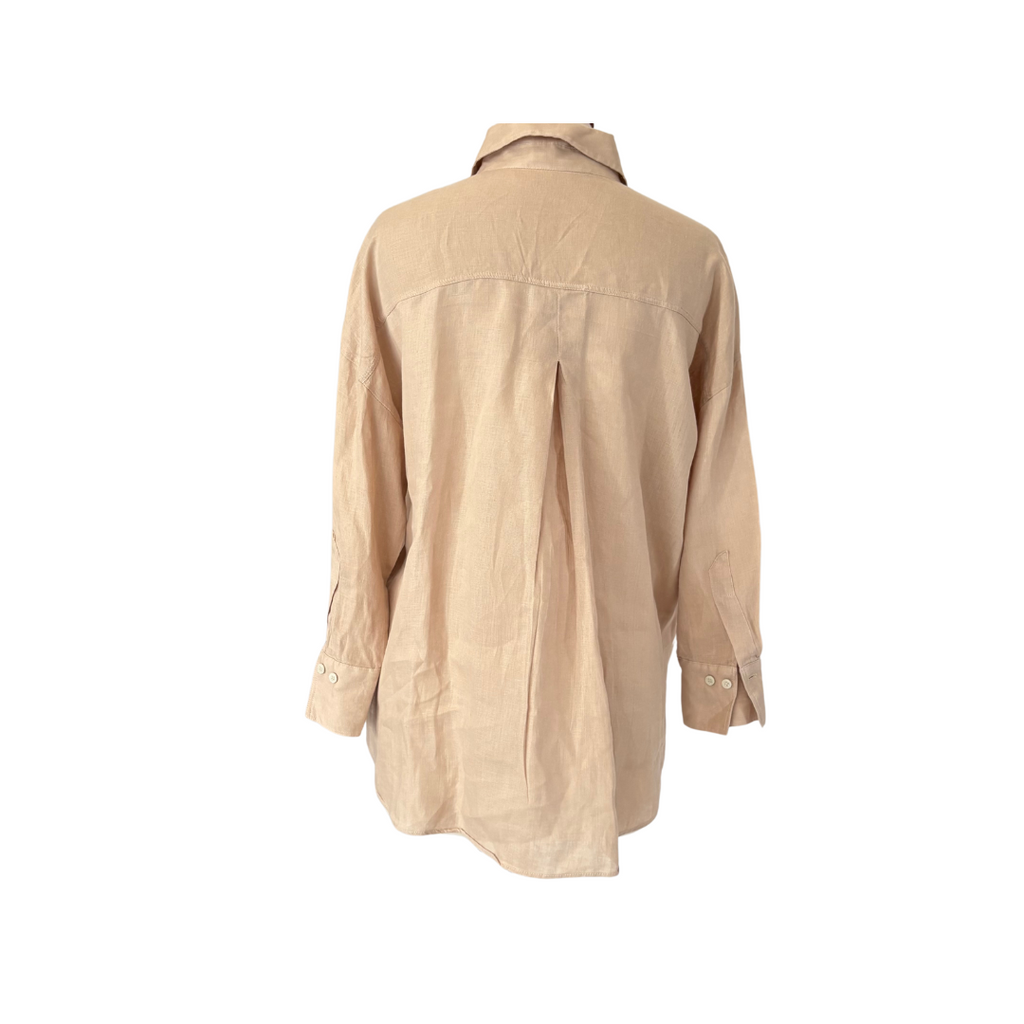 ZARA Beige 100% Linen Collared Button Down Shirt | Gently Used |