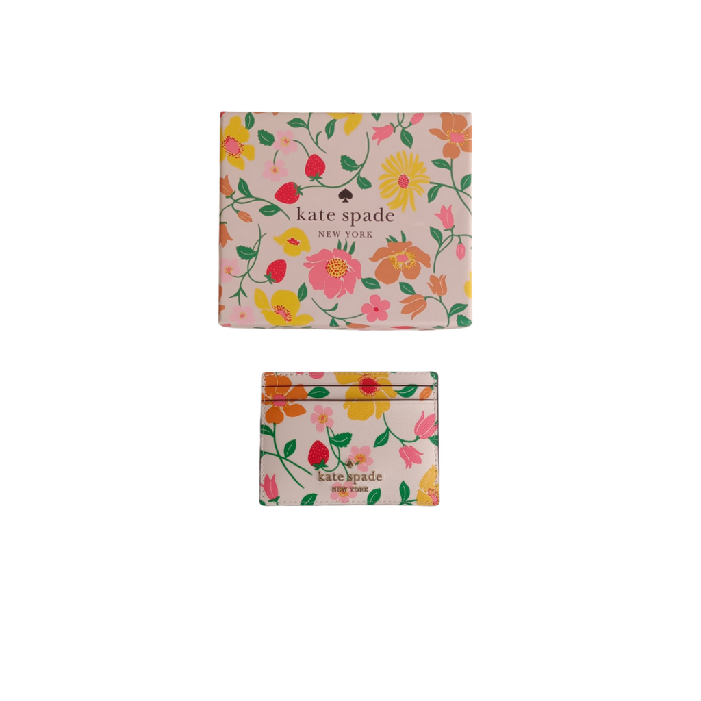 Kate Spade Pink Multi Boxed Strawberry Garden Small Slim Card Holder | Gently Used |