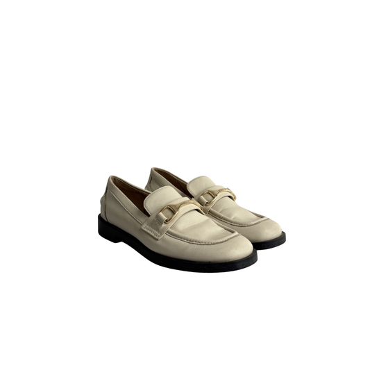 Charles And Keith Cream And Gold Chain Loafers | Pre Loved |