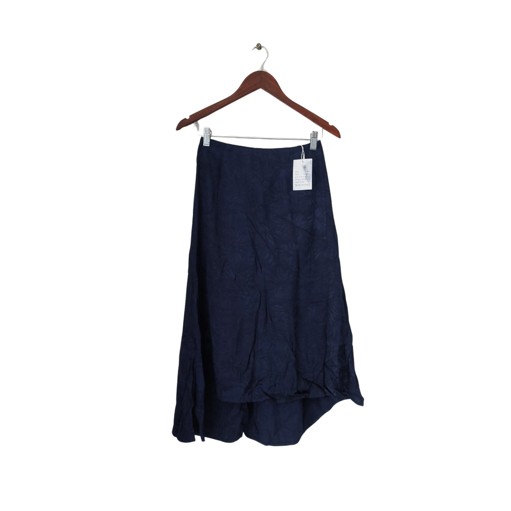 Warehouse Navy Leaf Print Satin Skirt | Brand New |