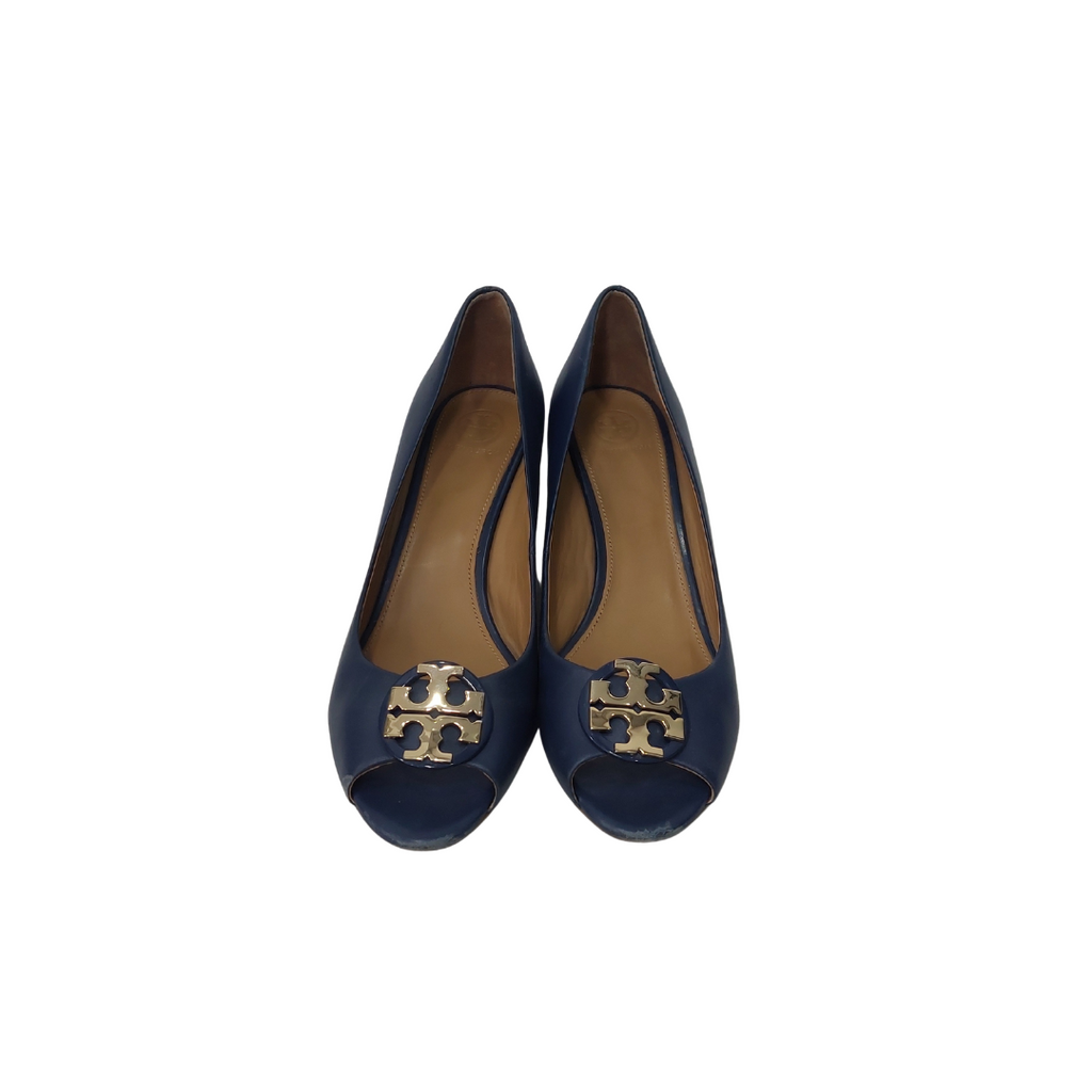 Tory Burch Blue Claire Open Toe Wedges | Pre Loved |