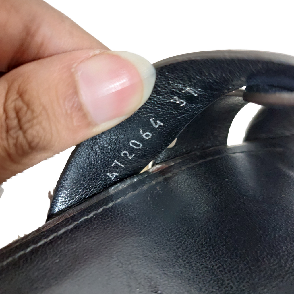 Saint Laurent Silver Metallic Leather Tribute Slide Sandals | Pre Loved |