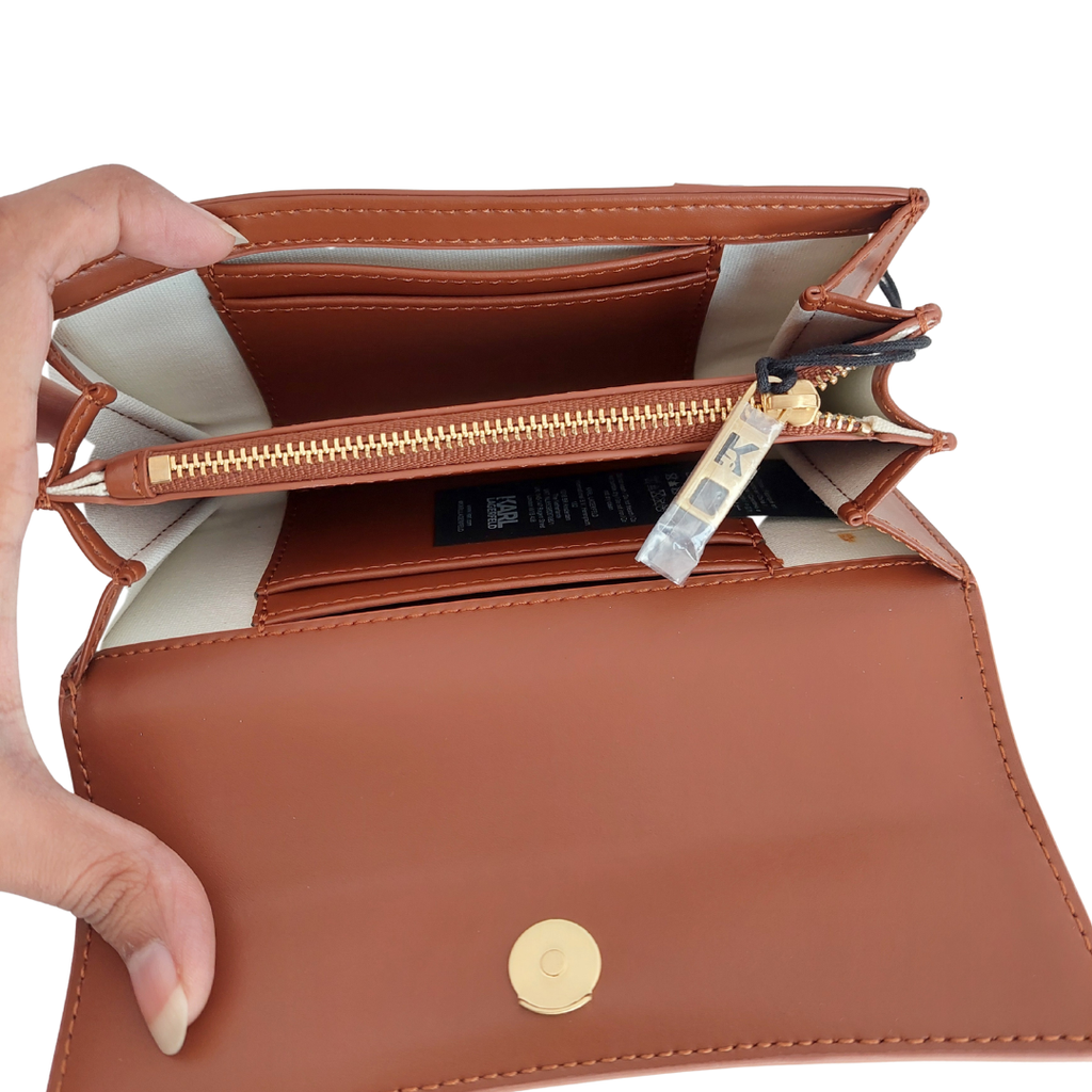 Karl Lagerfeld Sudan Brown Leatherette K/Stone Wallet | Brand New |