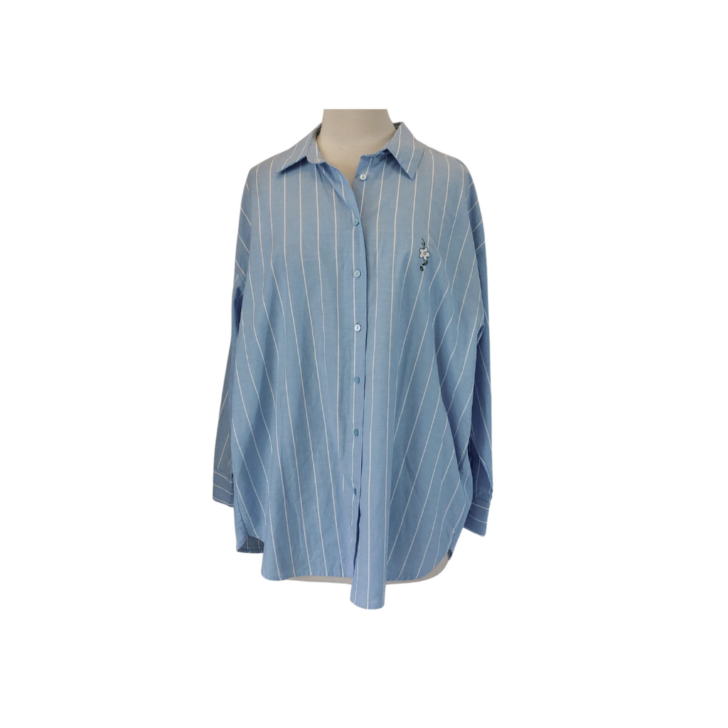 LCW Blue & White Striped Button Down Shirt | Gently Used |