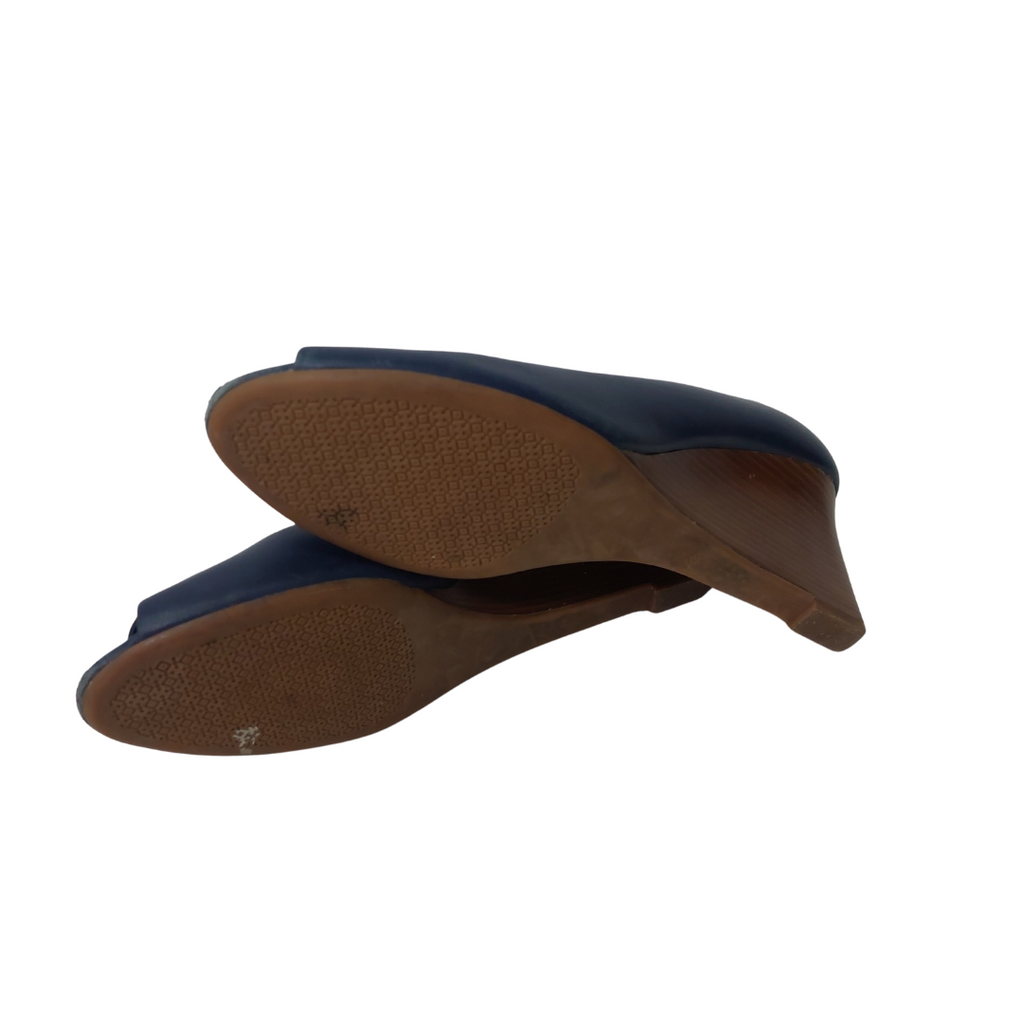 Tory Burch Blue Claire Open Toe Wedges | Pre Loved |