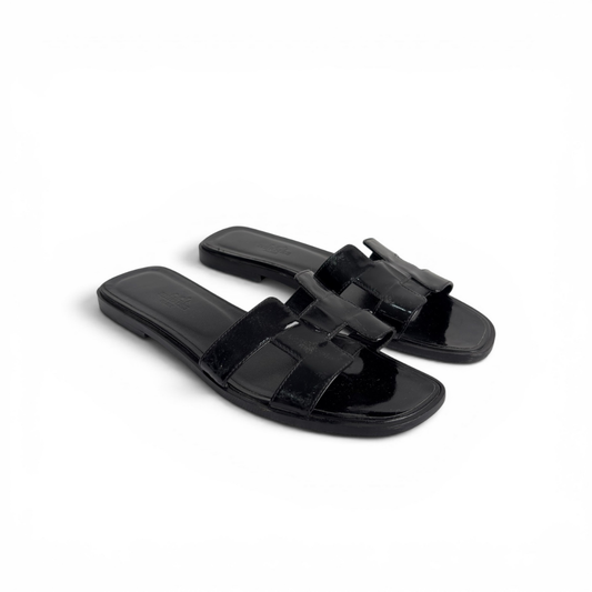 Hermes Black Oran Sandals | Pre Loved |