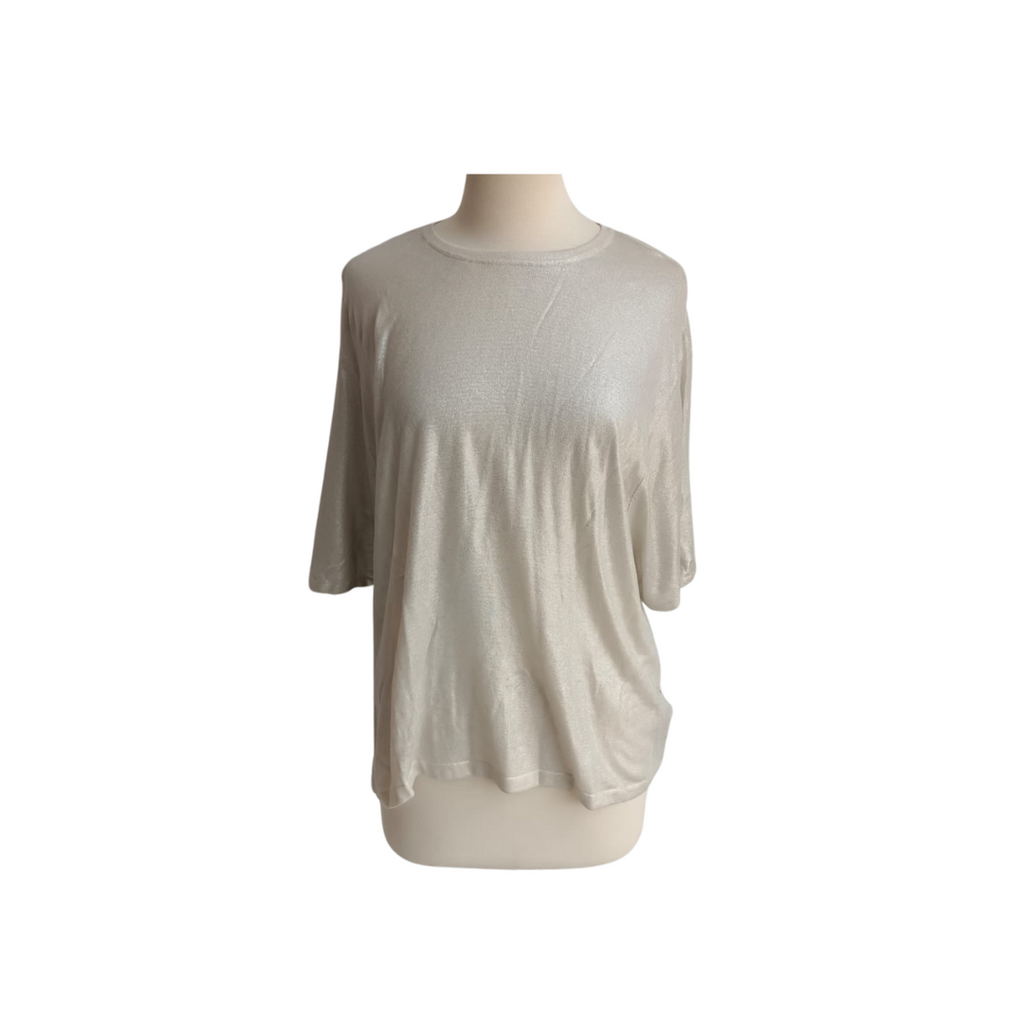 ZARA Silver Metallic Semi Sheer Loose Fit Top | Brand New |