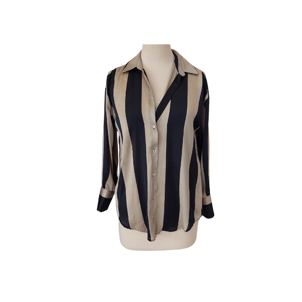 Zara Black & Grey Striped Collared Shirt | Gently Used |