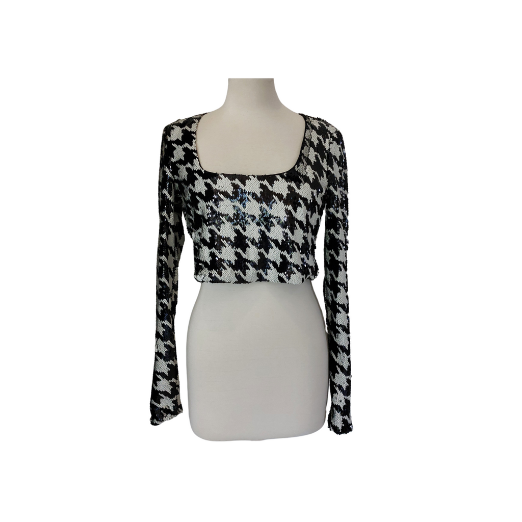 Zara Black & White Sequin Crop Top | Brand New |