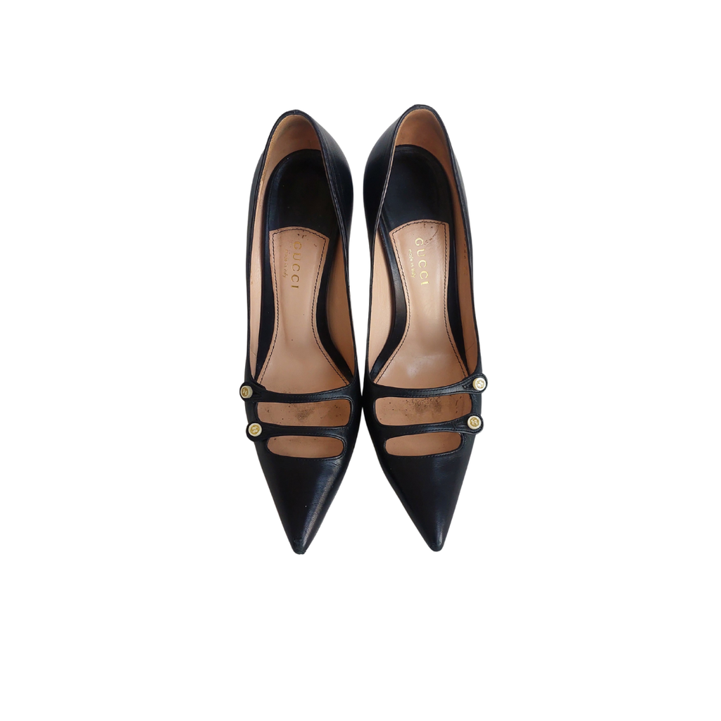 Gucci Black Leather Aneta Double Strip Pumps | Pre Loved |