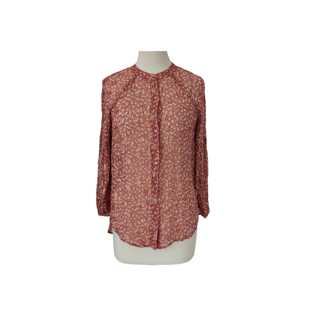 Next Dusty Pink Sheer Metallic Detail Button Down Top | Gently Used |