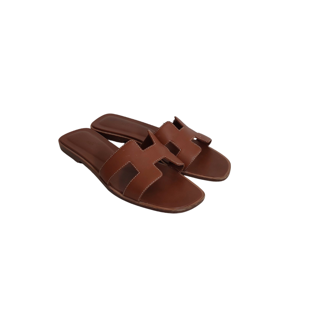 Hermes Brown Leather 'Oran' Sandals | Pre Loved |