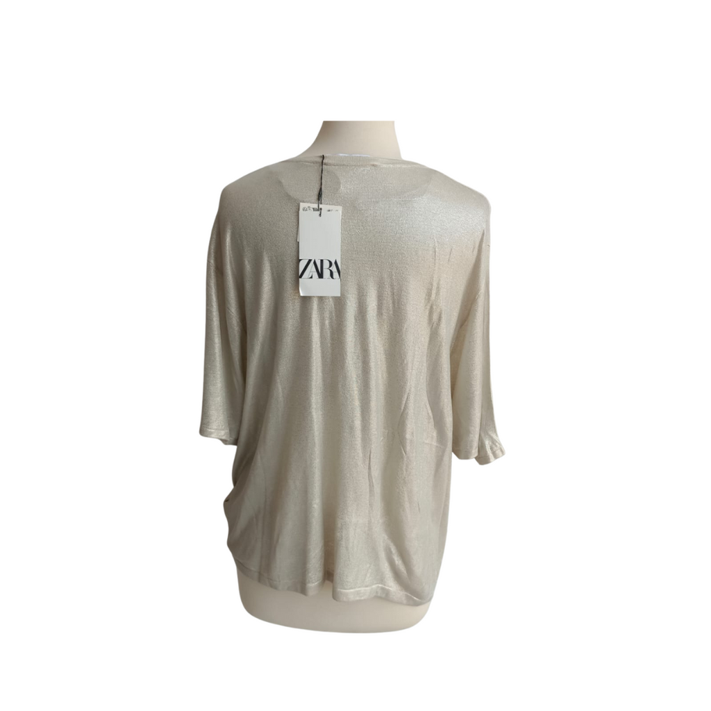 ZARA Silver Metallic Semi Sheer Loose Fit Top | Brand New |