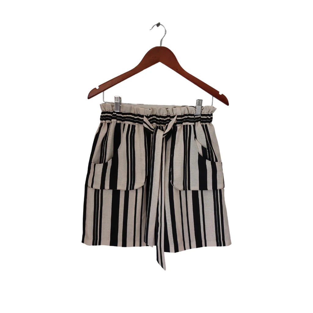 Zara Beige & Black Striped Belted Short Skirt | Like New |