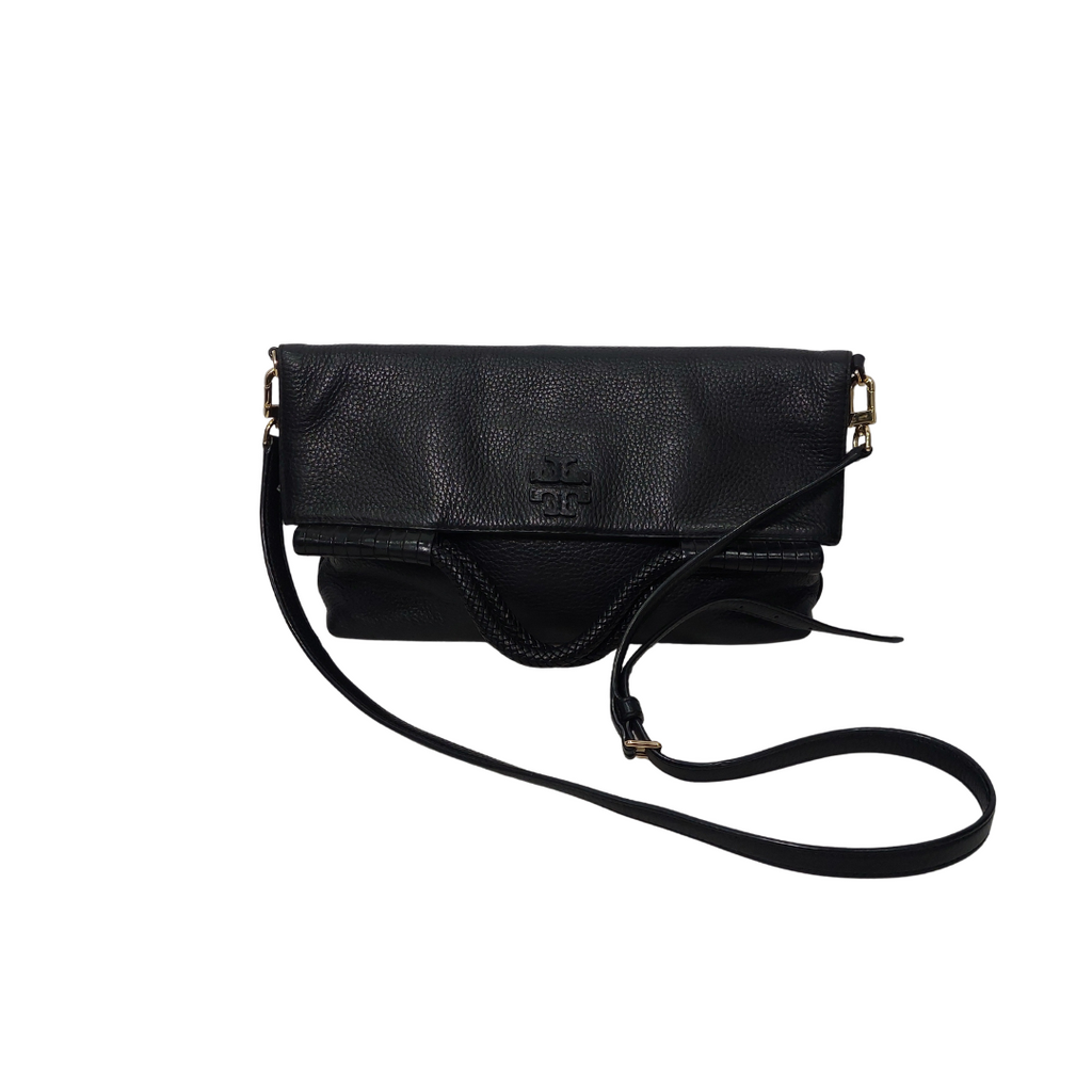 Tory Burch Black Leather Taylor Convertible Foldover Crossbody Bag | Gently Used |