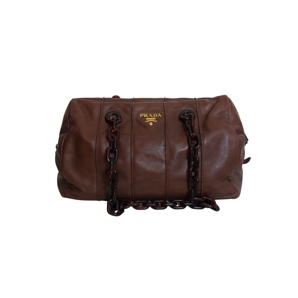Prada Tan Leather & Plastic Chain Shoulder Bag | Gently Used |