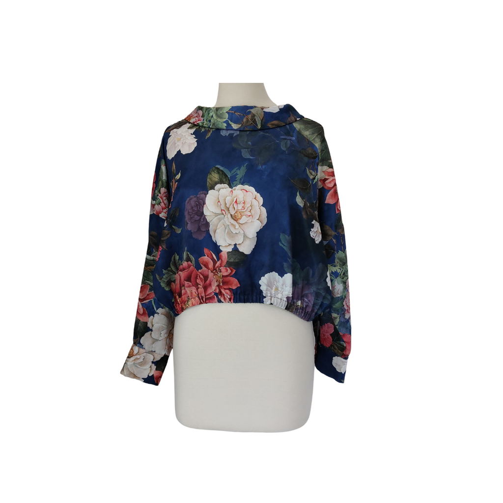 Zara Blue Floral Printed Satin Cropped Top | Like New |