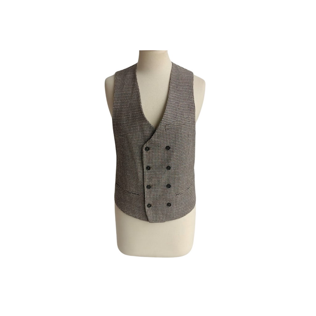 Zara Blue, White, & Brown Tweed Sleeveless Jacket | Gently Used |